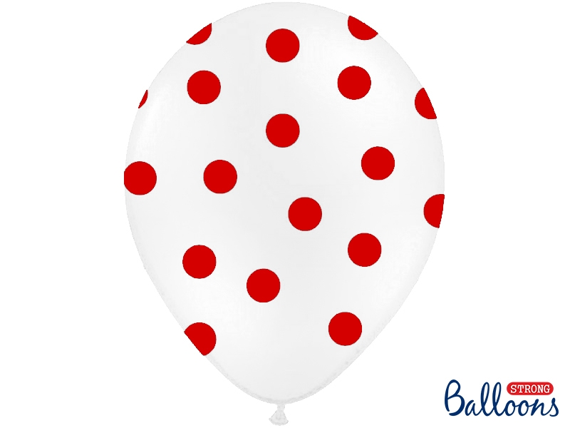 Balón biely s červenými bodkami 30cm