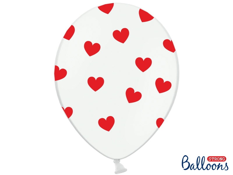 Balón biely s červenými srdiečkami 30cm