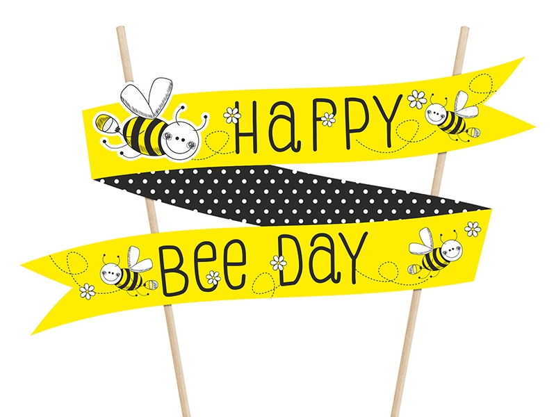 Top na tortu Happy Bee Day žltý